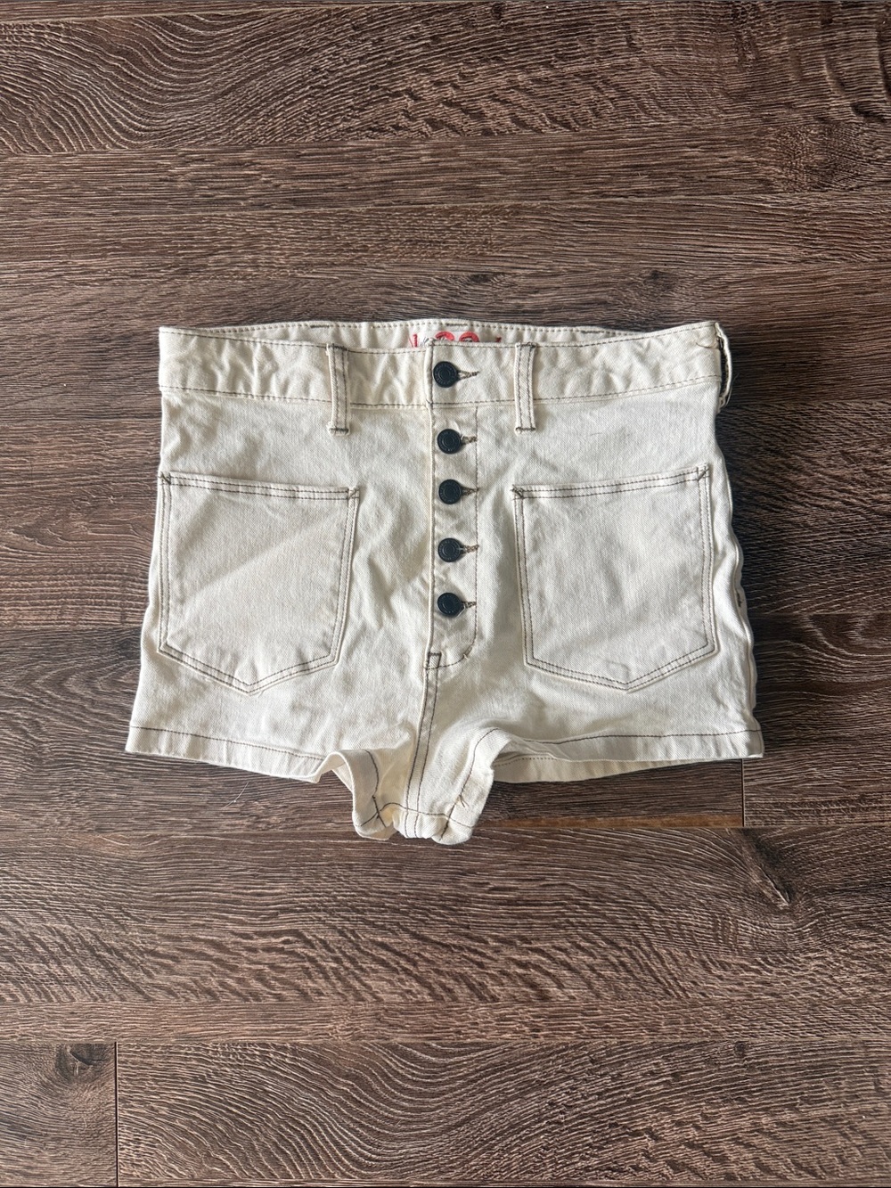 High-Rise Button-Fly Women's Cream Denim Mini Shorts